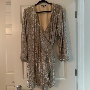 Gianni Bini wrap dress, Gold sequins, XL